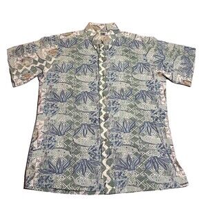 VTG Kahala Avi Handcrafted Hawaii Camp Shirt Mens Abstract Multi Blue Green Sz M